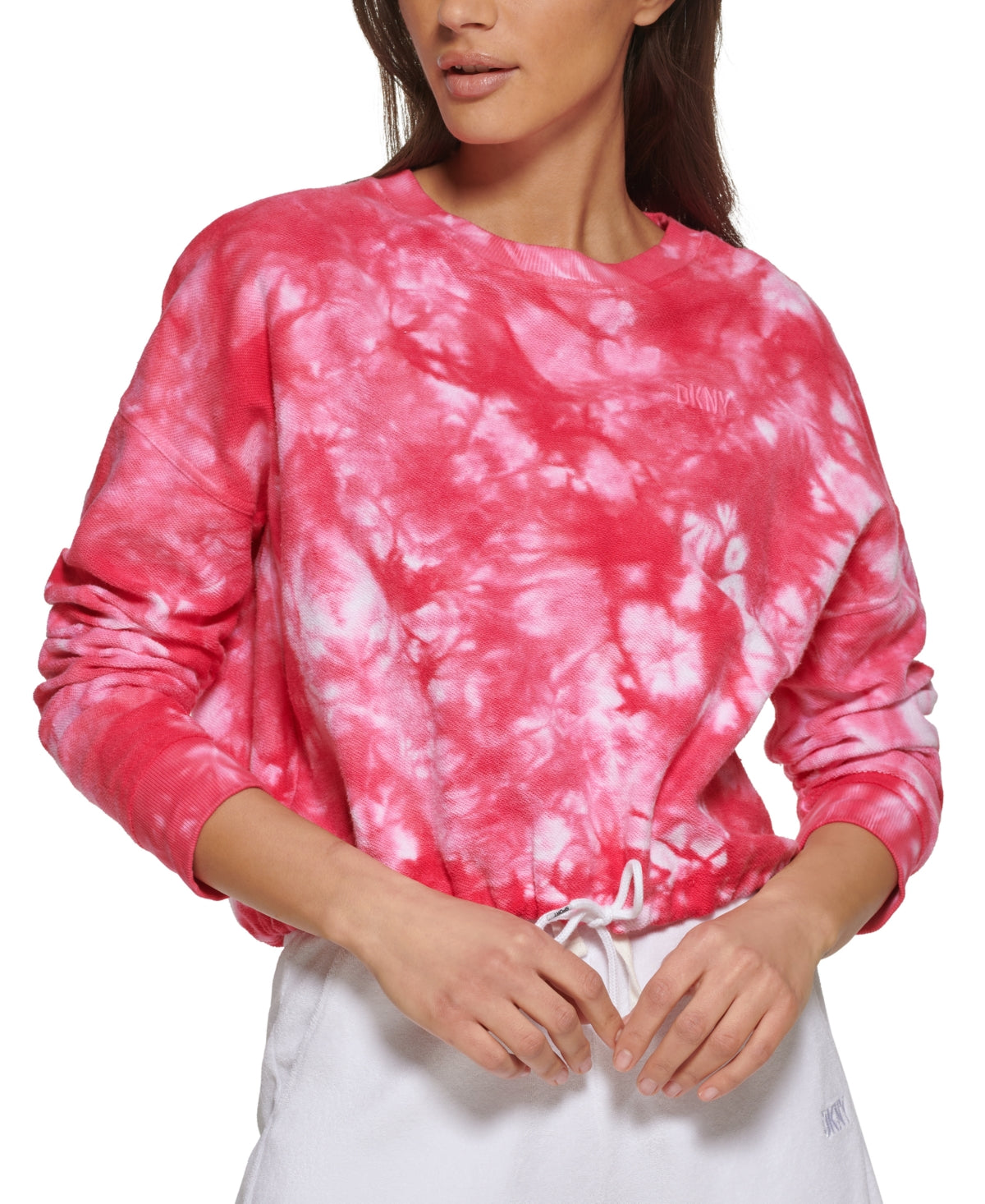 DKNY Women's Cotton Tie Dyed Sweatshirt Pink Size Large