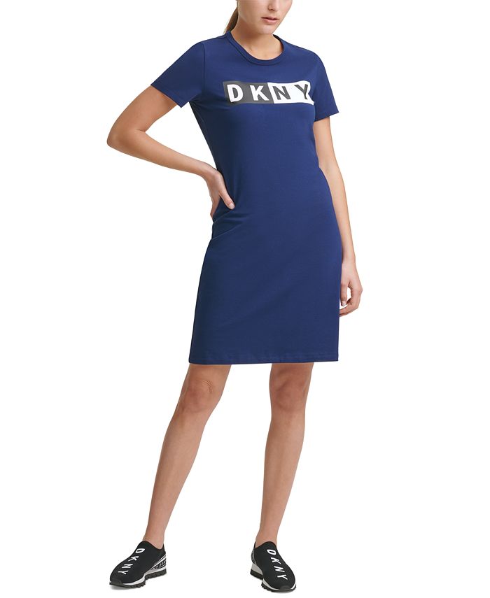 DKNY Women's Cotton Logo T Shirt Dress Blue Size Medium