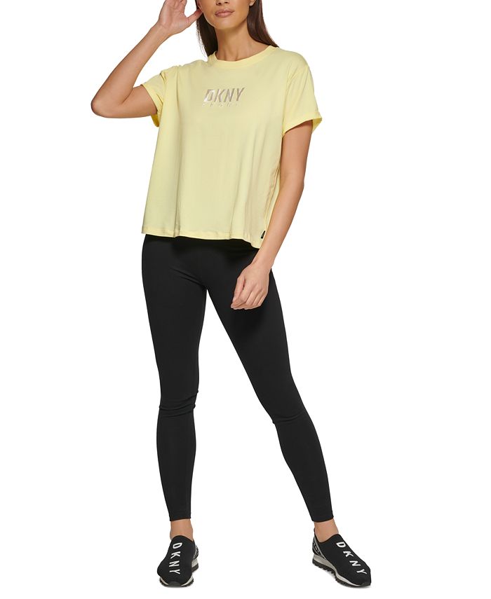 DKNY Women's Cotton Embroidered Logo Tee Yellow Size X-Large