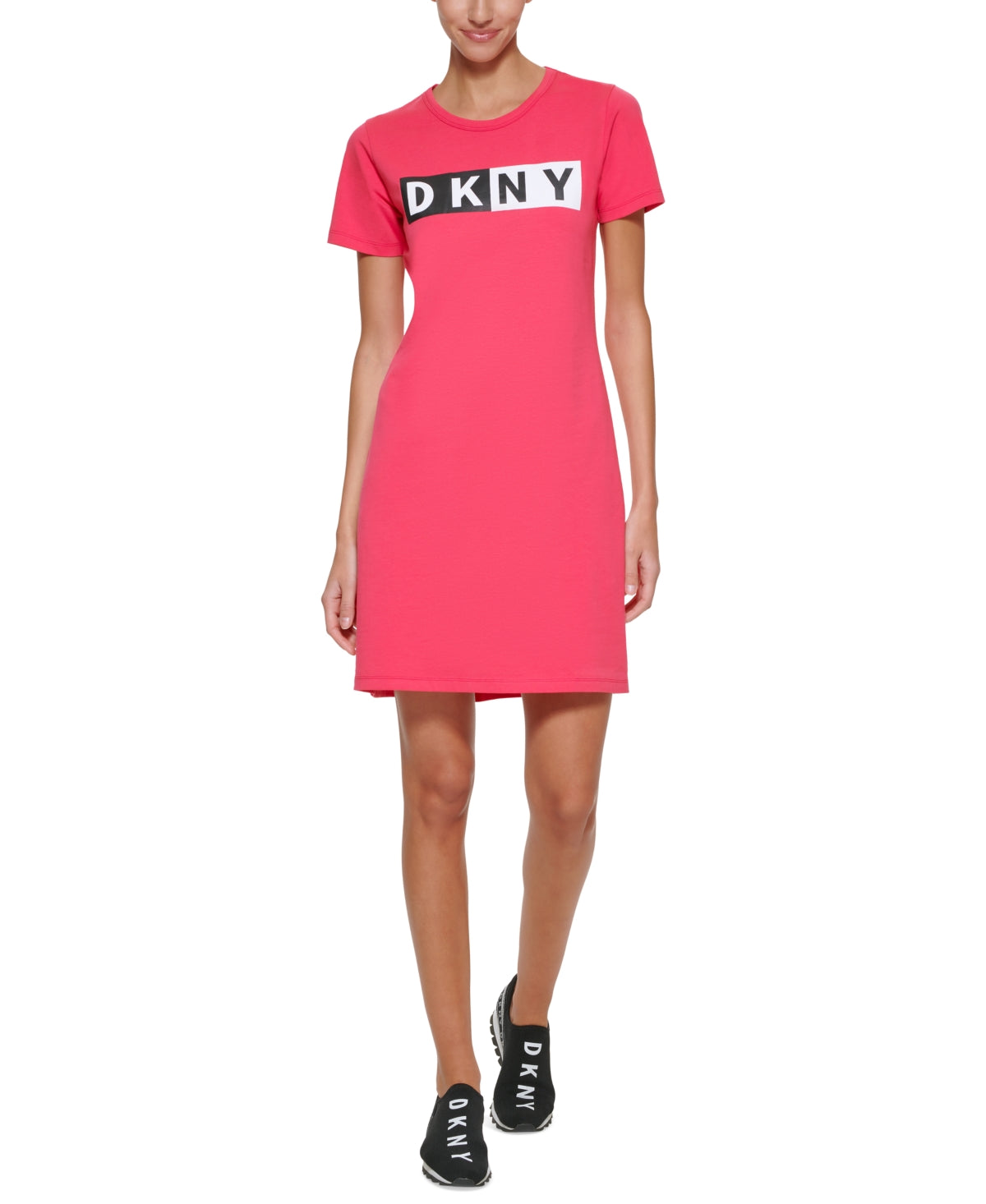 DKNY Women's Cotton Logo T-Shirt Dress Pink Size X-Small