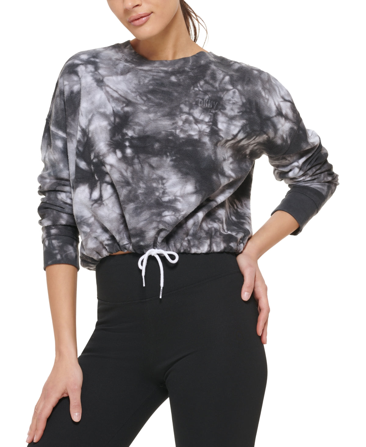 DKNY Women's Cotton Tie Dyed Sweatshirt Black Size Large