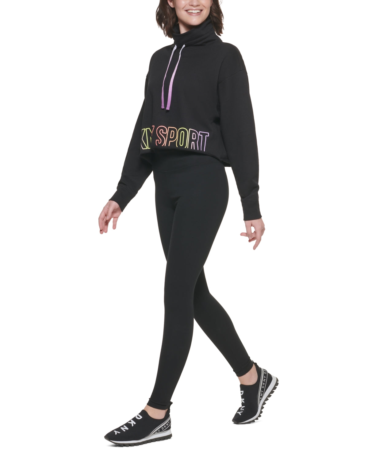 DKNY Women's Ombre Logo Funnel Neck Pullover Black Size X-Large