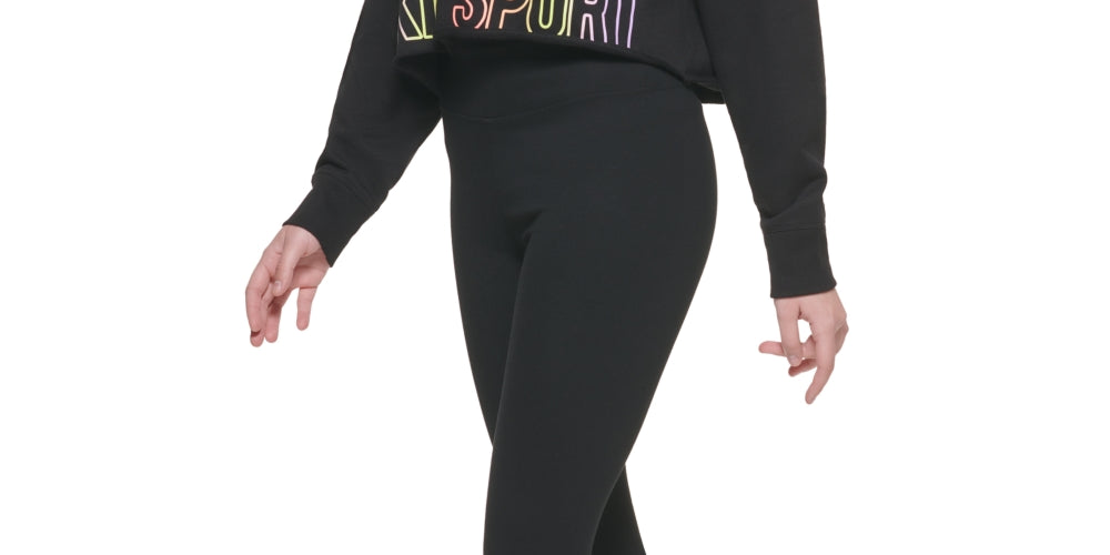 DKNY Women's Ombre Logo Funnel Neck Pullover Black Size X-Large