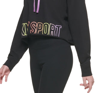 DKNY Women's Sport Ombre Logo Funnel Neck Pullover Black Size Medium