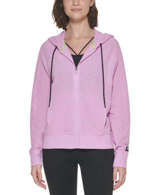 DKNY Women's Sprint Mesh Relaxed Full Zip Hoodie Purple Size Medium