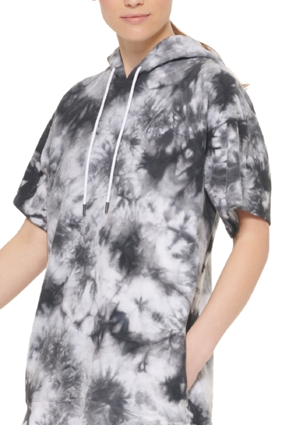 DKNY Women's Tie Dyed Short Sleeve Flounce Dress Black Size X-Large