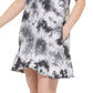 DKNY Women's Tie Dyed Short Sleeve Flounce Dress Black Size X-Large