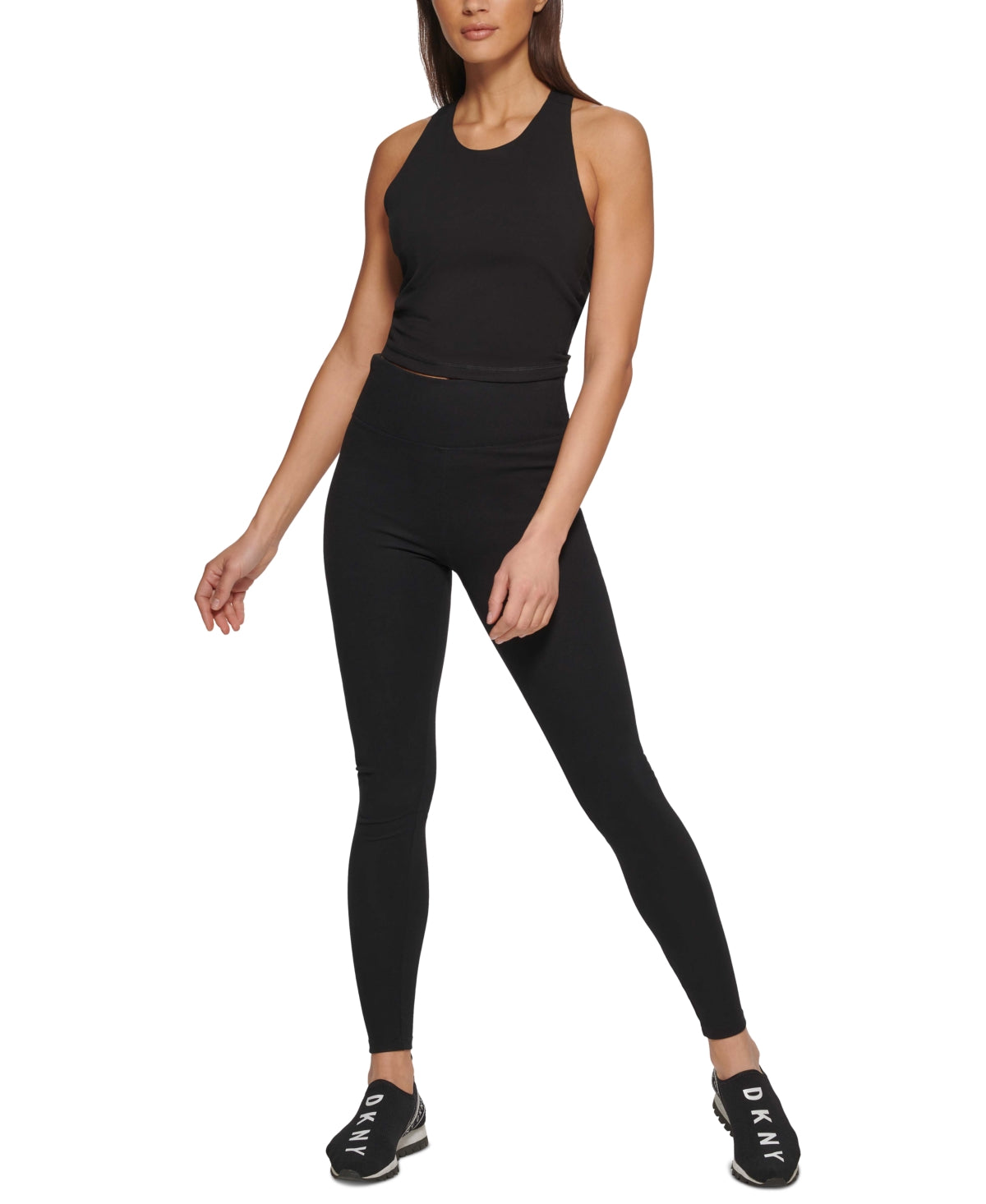 DKNY Women's Metallic Logo Cropped Tank Top Black Size Small