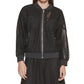 DKNY Women's Striped Mesh Bomber Jacket Black Size X-Large