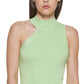 DKNY Women's Asymmetrical Mock Neck Sweater Green Size Small