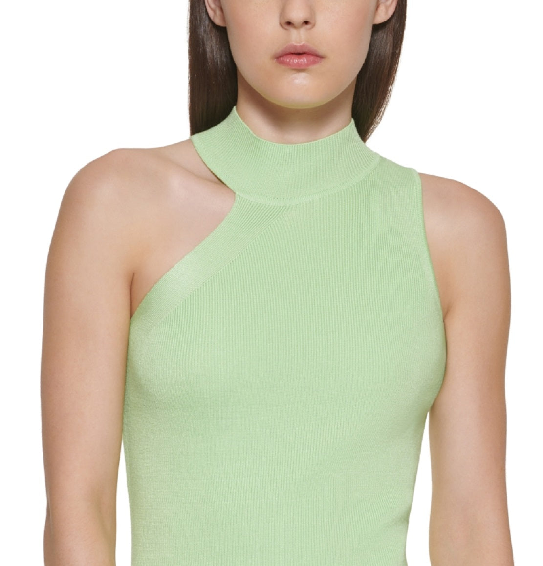 DKNY Women's Asymmetrical Mock Neck Sweater Green Size Small