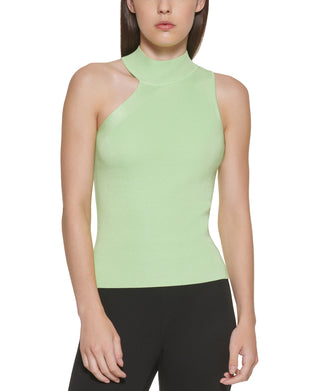 DKNY Women's Asymmetrical Mock Neck Sweater Green Size Small