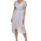 DKNY Women's Flutter Sleeve Faux Wrap Midi Dress White Size 14