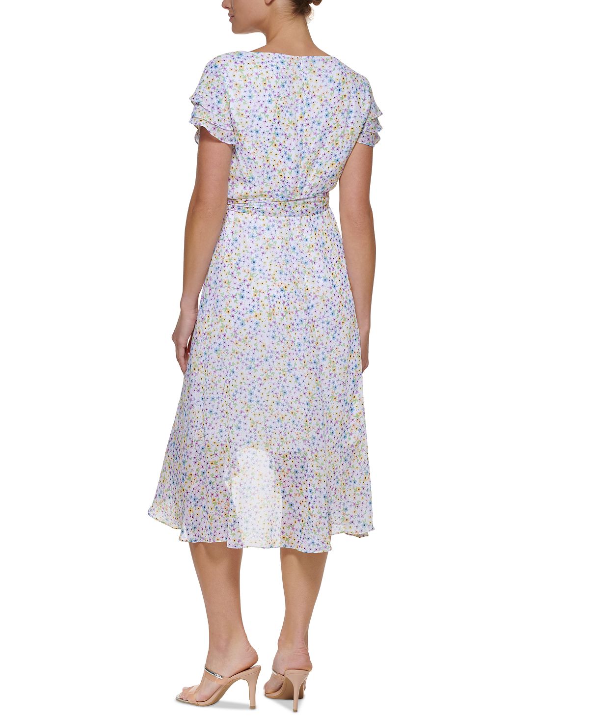 DKNY Women's Flutter Sleeve Faux Wrap Midi Dress White Size 14