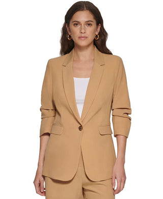 DKNY Women's One Button Ruched Sleeve Blazer Brown Size 8