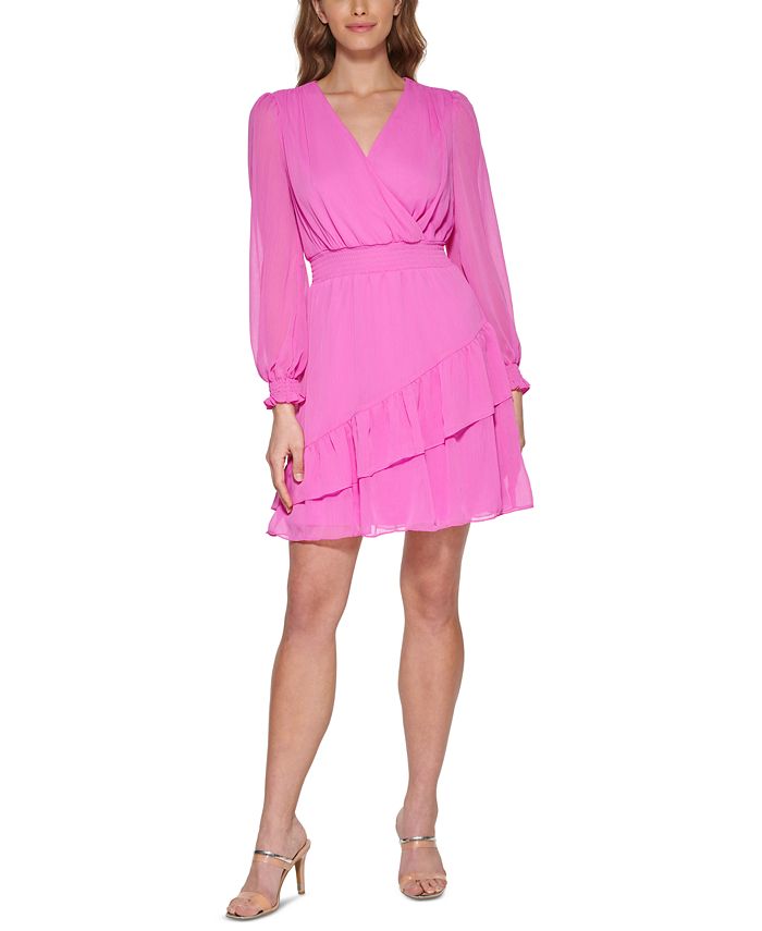 Dkny Women's Smocked-Waist Dress Pink Size 8