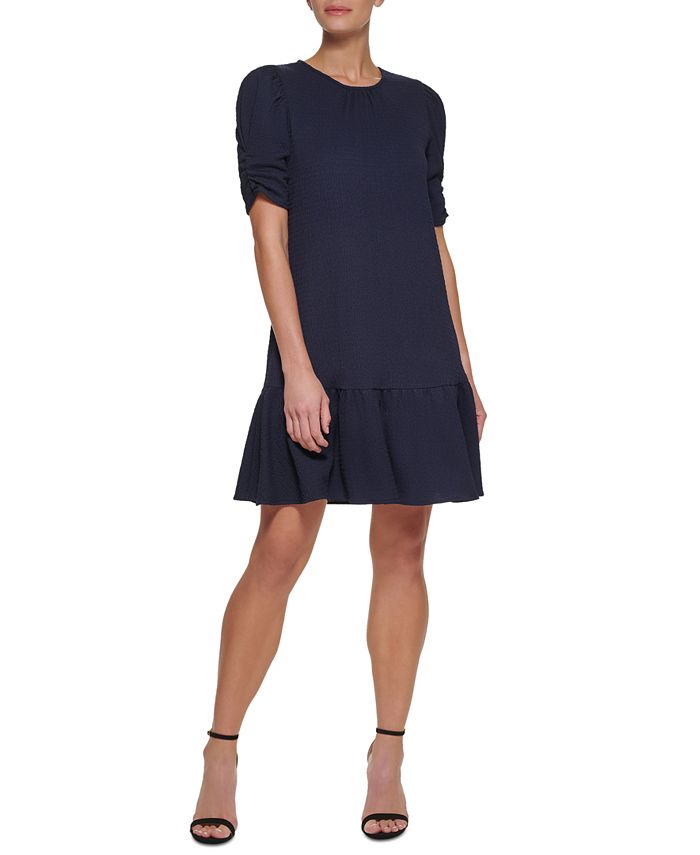 DKNY Women's Ruched Sleeve Trapeze Dress Blue Size 16