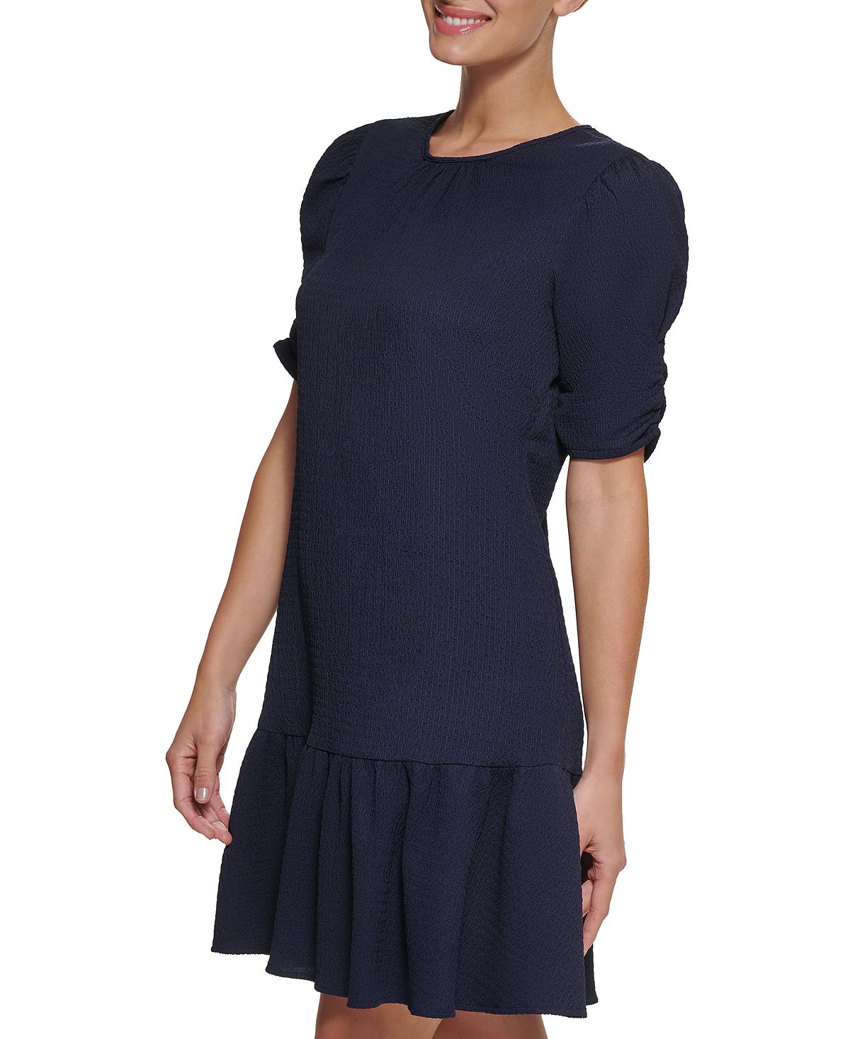 DKNY Women's Ruched Sleeve Trapeze Dress Blue Size 16