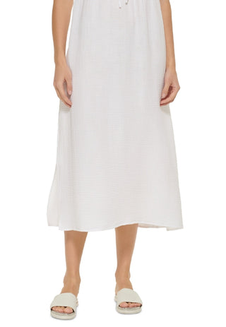 DKNY Women's V Neck Front Tie Maxi Dress Cover Up Swimsuit White Size X-Large