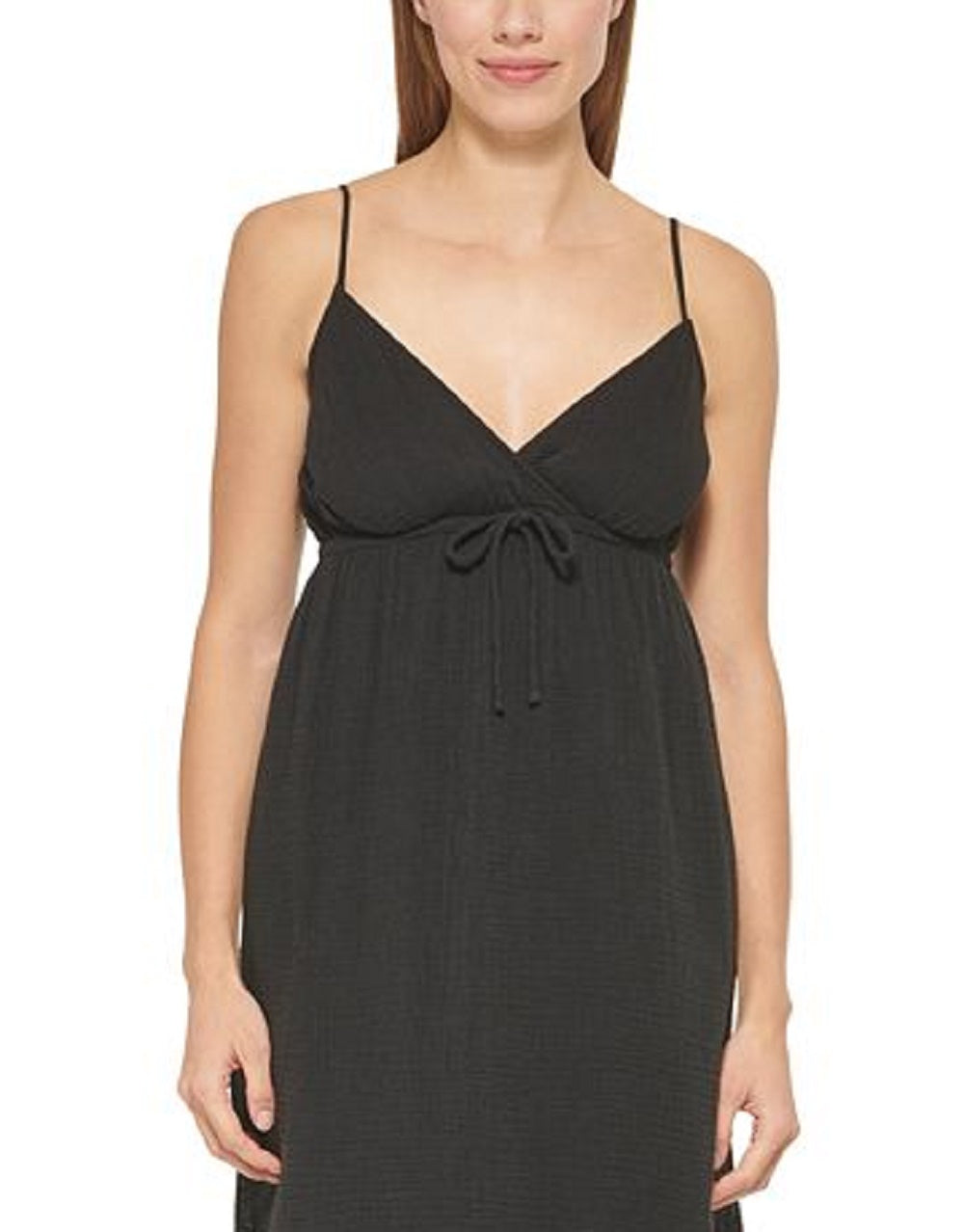 DKNY Women's V Neck Front Tie Maxi Dress Cover Up Swimsuit Black Size X-Large