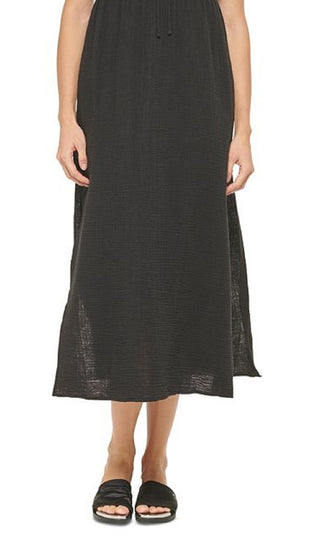 DKNY Women's V Neck Front Tie Maxi Dress Cover Up Swimsuit Black Size X-Large