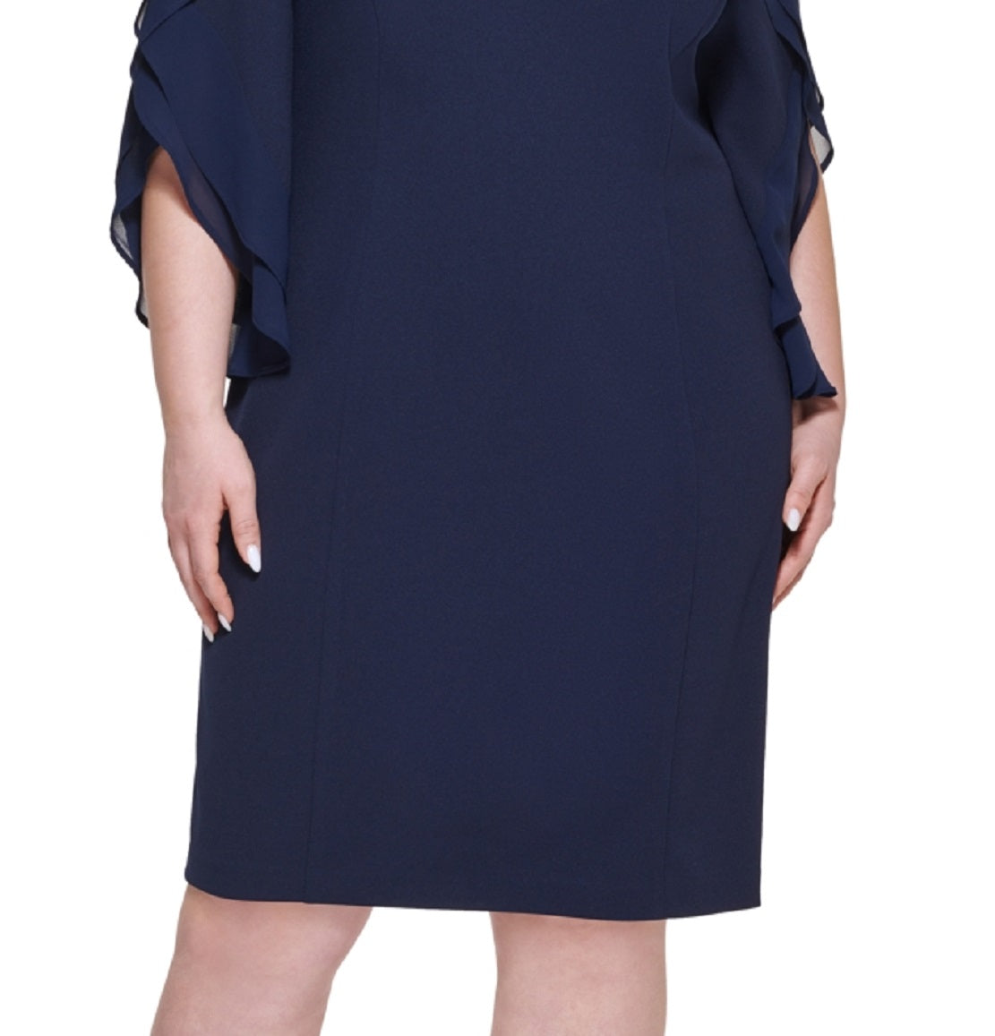 DKNY Women's Chiffon Sleeve Combo Sheath Dress Blue Size 18W