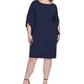 DKNY Women's Chiffon Sleeve Combo Sheath Dress Blue Size 18W