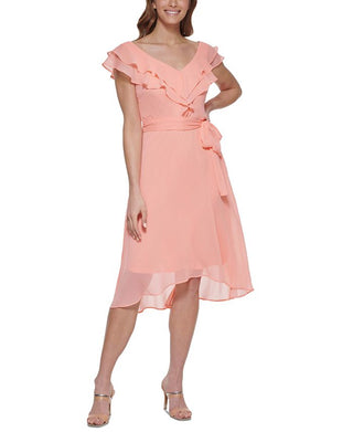 DKNY Women's Double Ruffle Collar Dress Pink Size 4