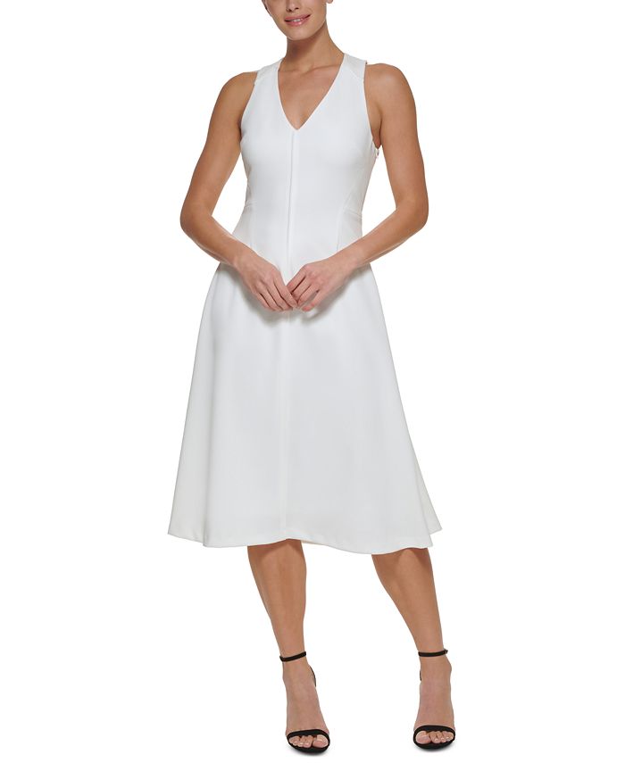DKNY Women's Cross Back Midi Dress White Size 2