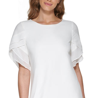 DKNY Women's Chiffon Trim Shift Dress White Size 8