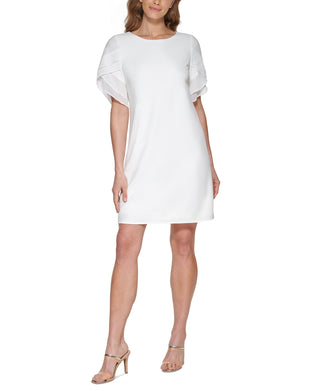 DKNY Women's Chiffon Trim Shift Dress White Size 8