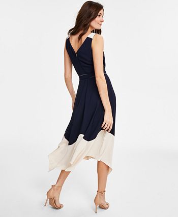 DKNY Women's Colorblocked Faux Wrap Dress Blue Size 12