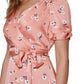 DKNY Women's Printed Satin Faux Wrap Midi Dress Pink Size 10