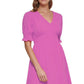 DKNY Women's Smocked Sleeve Midi Dress Pink Size 14