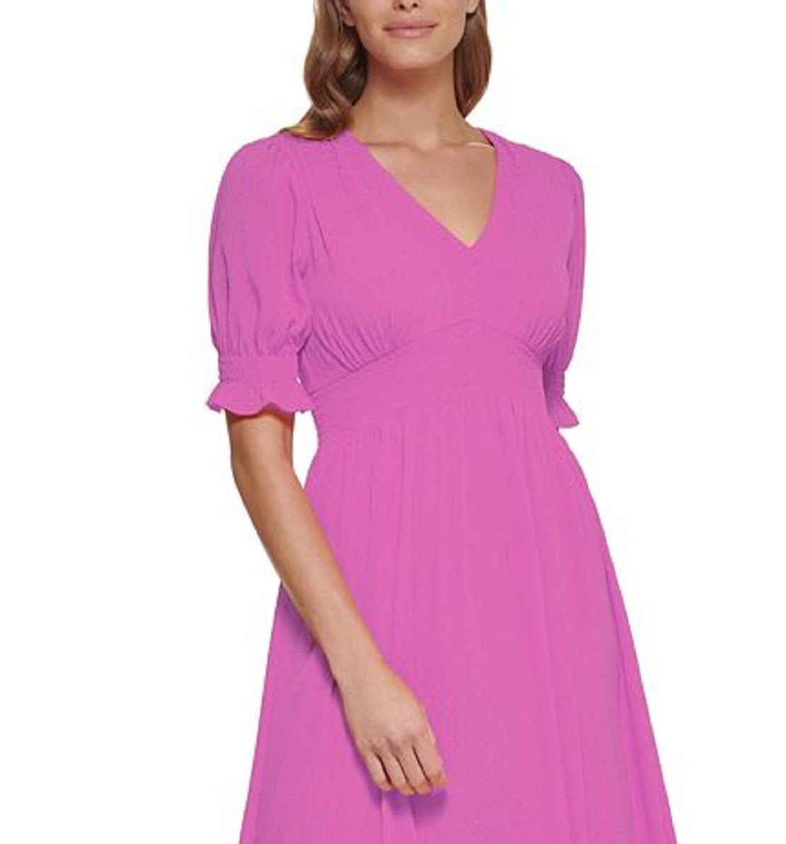 DKNY Women's Smocked Sleeve Midi Dress Pink Size 14