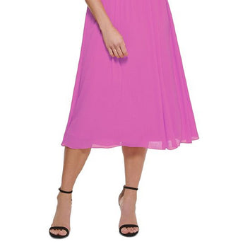 DKNY Women's Smocked Sleeve Midi Dress Pink Size 14