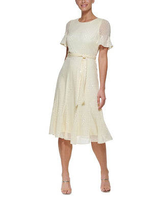 DKNY Women's Clip Dot Midi Dress Yellow Size 14