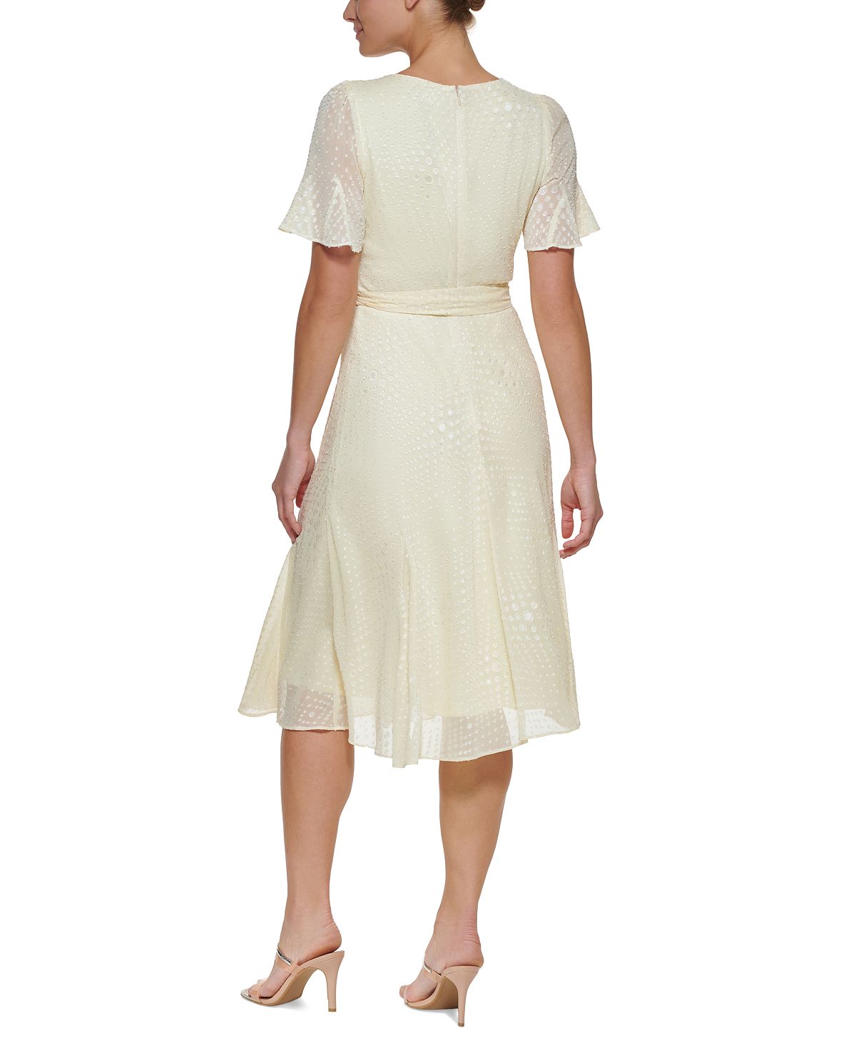 DKNY Women's Clip Dot Midi Dress Yellow Size 14