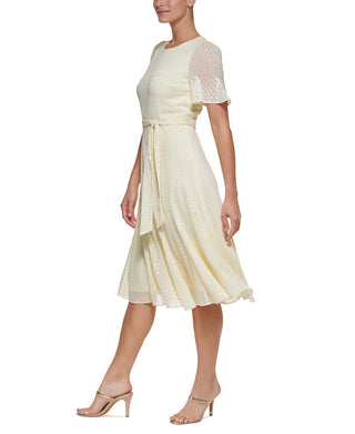 DKNY Women's Clip Dot Midi Dress Yellow Size 14