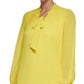 DKNY Women's Long Sleeve Tie Neck Pleated Shift Dress Yellow Size 14