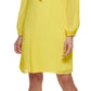 DKNY Women's Long Sleeve Tie Neck Pleated Shift Dress Yellow Size 14
