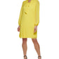 DKNY Women's Long Sleeve Tie Neck Pleated Shift Dress Yellow Size 14