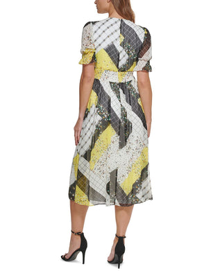 DKNY Women's Patchwork Print Midi Dress Black Size 6