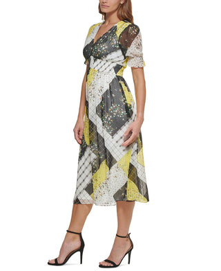 DKNY Women's Patchwork Print Midi Dress Black Size 6