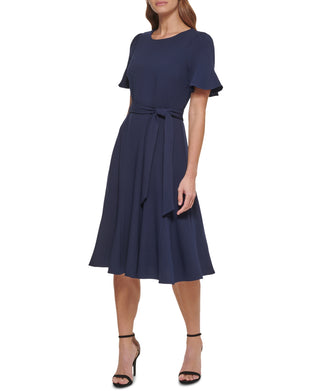 DKNY Women's Belted Midi Dress Blue Size 4