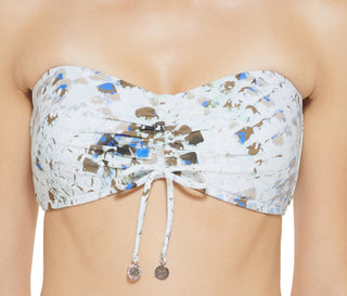 DKNY Women's Printed Bandeau Tie Front Bikini Top Swimsuit Blue