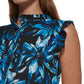 DKNY Women's Printed Ruffle Trim Top Blue Size Small