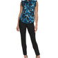 DKNY Women's Printed Ruffle Trim Top Blue Size Small