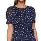 DKNY Women's Printed Puff Sleeve Fit & Flare Dress Blue Size 6
