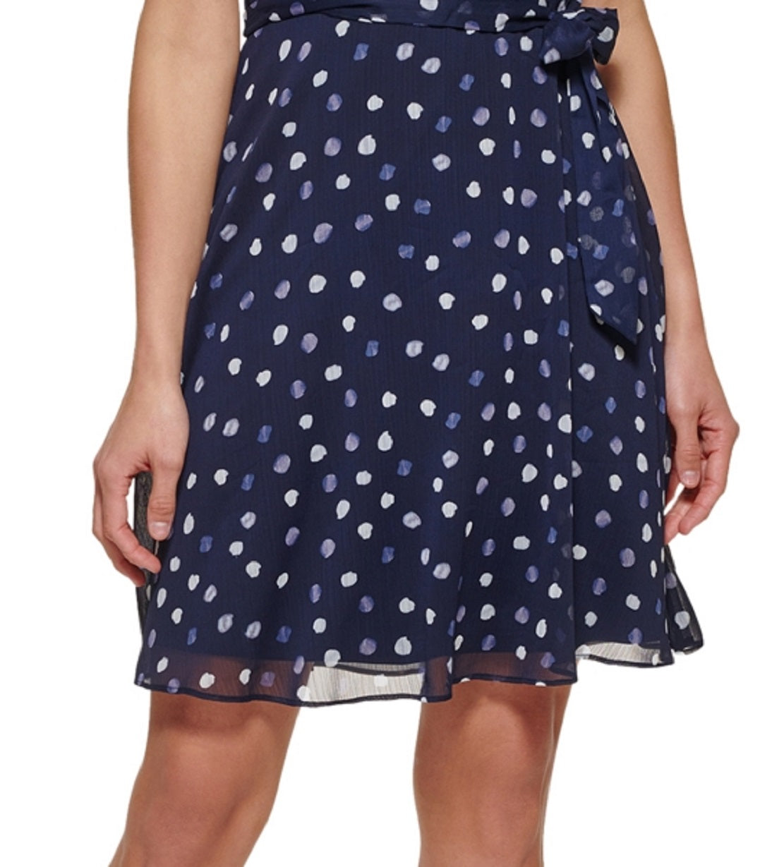 DKNY Women's Printed Puff Sleeve Fit & Flare Dress Blue Size 6